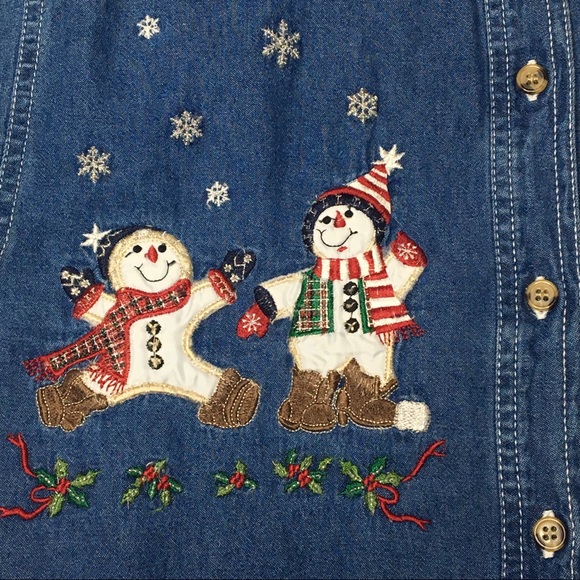 Vintage Bobbie Brooks Denim Winter Embroidered Top - Picture 3 of 6